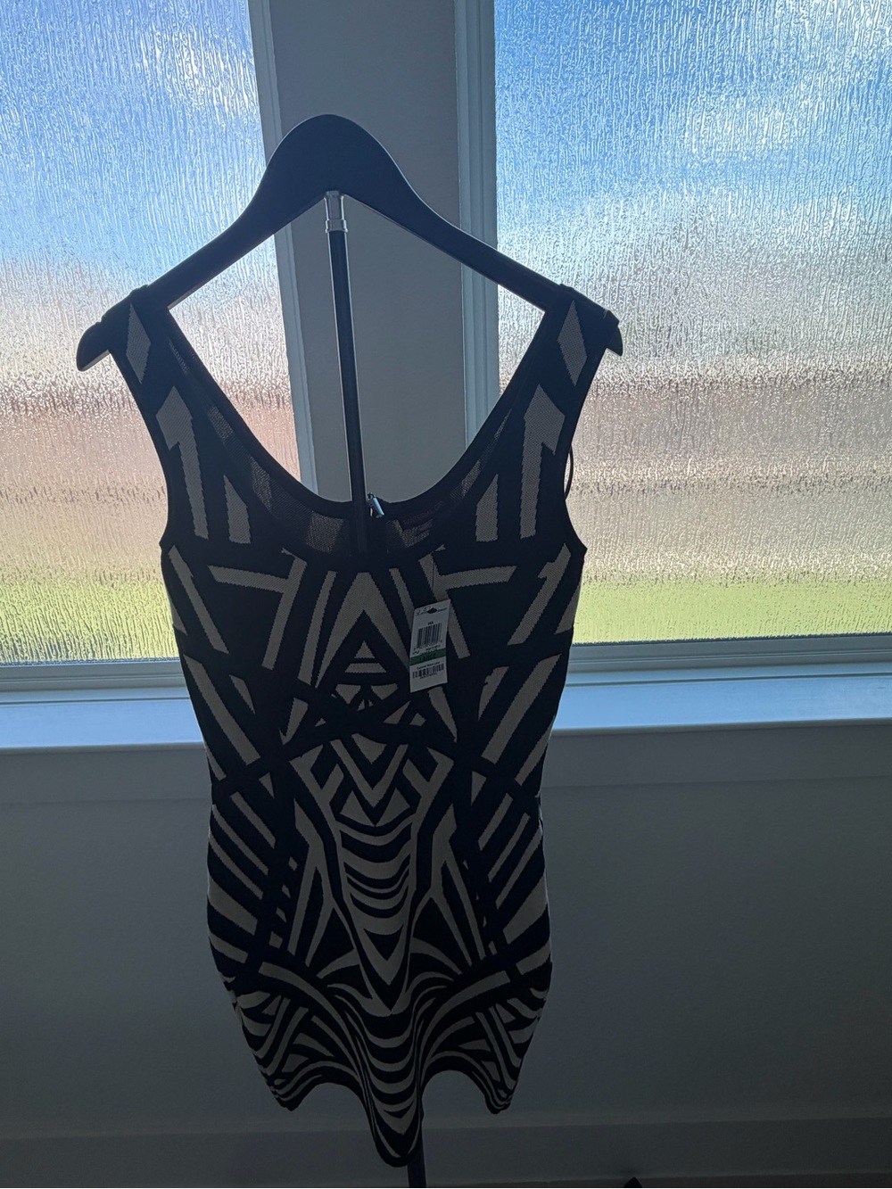 Material Girl Black and Cream Geometric Mini Dress